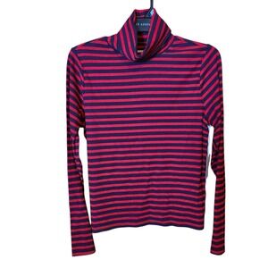 Free Assembly Womens XL Striped Turtleneck Tee Red Purple‎ Knit Long Sleeve NWT